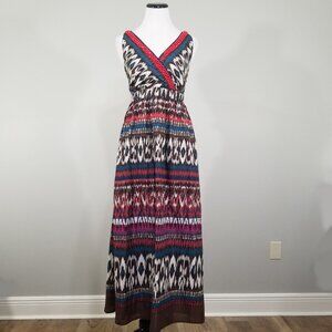 VTG Charter Club Sz 10 Tribal Print Beaded MIDI Dress Empire Bohemian BOHO Chic